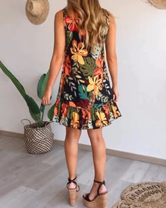 Vestido sem mangas com estampa floral colorida