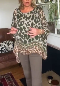 Blusa de meia manga com estampa de contraste de cor leopardo