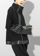 Carregar imagem no visualizador da galeria, Casaco elegante de couro sintético com gola alta e manga comprida com zíper
