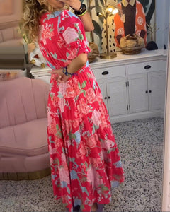 Vestido com bolso e decote em V estampado floral