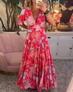 Vestido com bolso e decote em V estampado floral