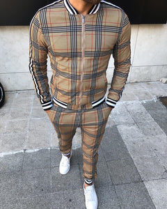 Conjunto de jaqueta e calça com estampa xadrez