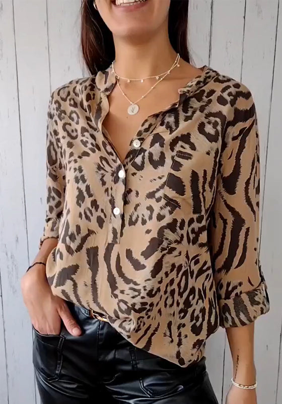 Top com estampa de leopardo com decote em V