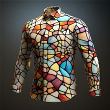 Carregar imagem no visualizador da galeria, Camisa masculina abstrata artística colorida em bloco de cores
