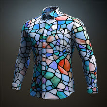 Carregar imagem no visualizador da galeria, Camisa masculina abstrata artística colorida em bloco de cores
