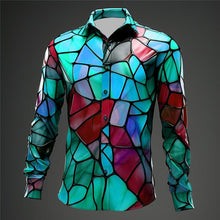 Carregar imagem no visualizador da galeria, Camisa masculina abstrata artística colorida em bloco de cores
