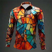 Carregar imagem no visualizador da galeria, Camisa masculina abstrata artística colorida em bloco de cores
