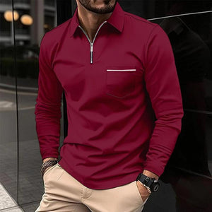 CAMISA POLO DE LAPELA COM ZÍPER SÓLIDO PARA HOMEM