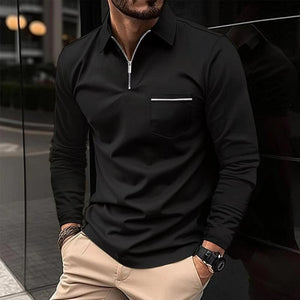 CAMISA POLO DE LAPELA COM ZÍPER SÓLIDO PARA HOMEM