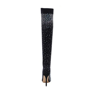 👢Botas de cano alto para mulher com strass brilhantes