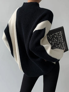 Terno saia suéter com design contrastante