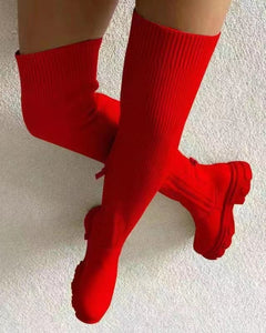 Botas femininas sexy elásticas tricotadas sobre o joelho