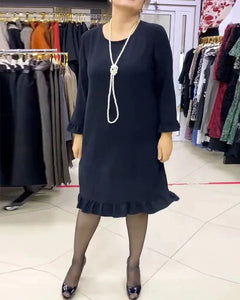 Vestido com babados em patchwork de cor sólida