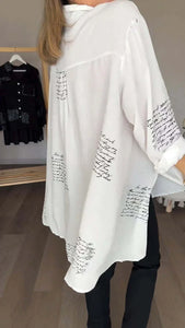 Camisa de lapela fashion com estampa de letras