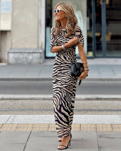 Vestido maxi estriado imprimido de zebra