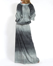 Carregar imagem no visualizador da galeria, Conjunto de saia de duas peças com listra geométrica gradiente cinza longo

