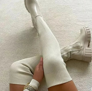 Botas femininas sexy elásticas tricotadas sobre o joelho