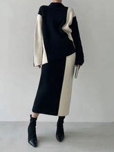 Carregar imagem no visualizador da galeria, Terno saia suéter com design contrastante
