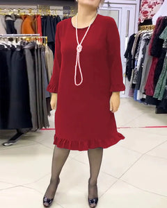 Vestido com babados em patchwork de cor sólida