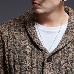 Suéter masculino de manga comprida com lapela e botão