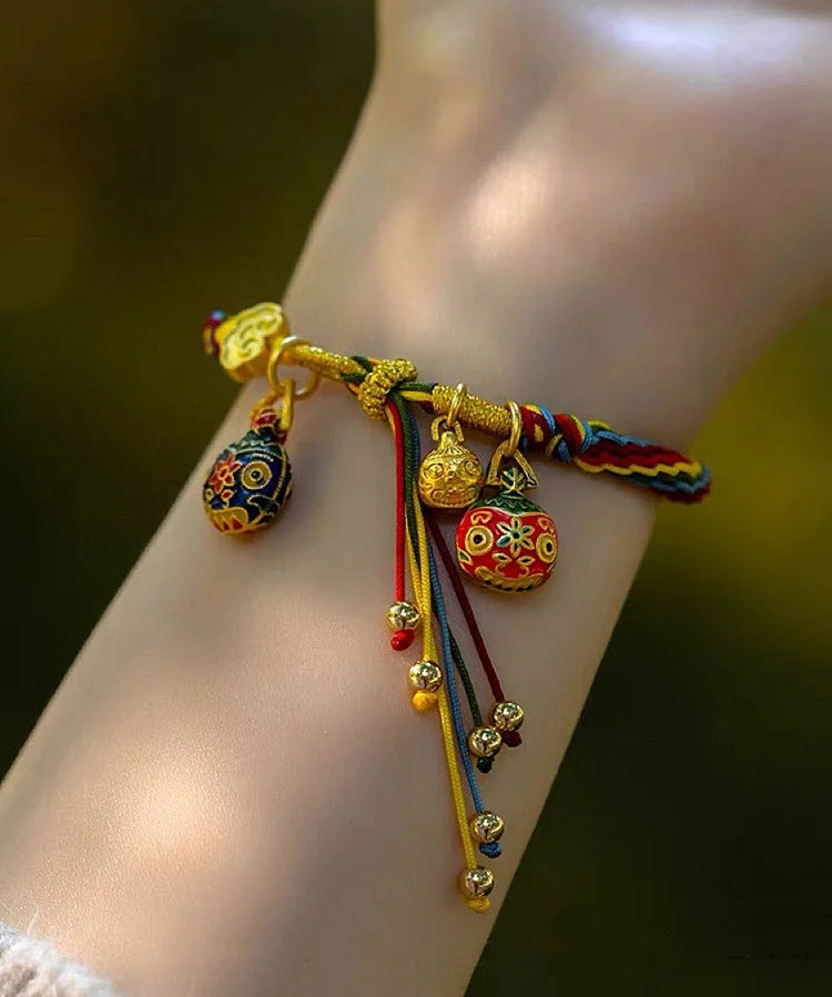 Elegante arco-íris overgild mão tricô animal colorido corda charme pulseira