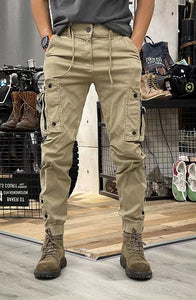 Calça cargo casual masculina com bolsos laterais