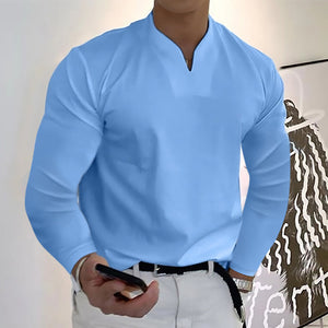 Camiseta masculina solta casual de algodão sólido de manga comprida