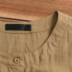 Camisa de botão de linho de manga comprida