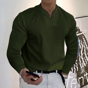 Camiseta masculina solta casual de algodão sólido de manga comprida