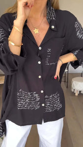 Camisa de lapela fashion com estampa de letras