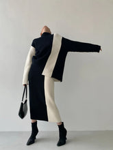 Carregar imagem no visualizador da galeria, Terno saia suéter com design contrastante
