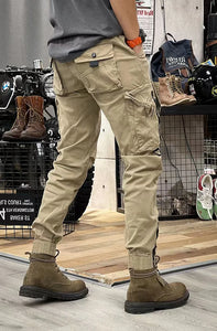 Calça cargo casual masculina com bolsos laterais