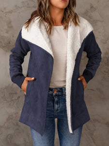 Jaqueta casual de lapela manga comprida com bolsos