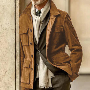 Jaqueta masculina de camurça com bolso grande