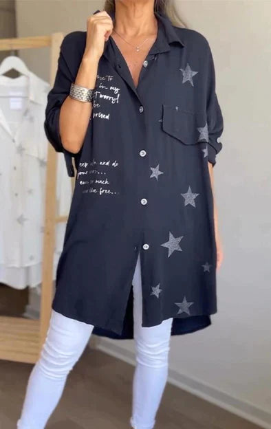 Camisa de lapela com estampa de estrela