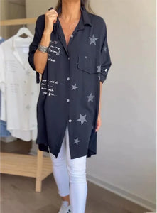 Camisa de lapela com estampa de estrela